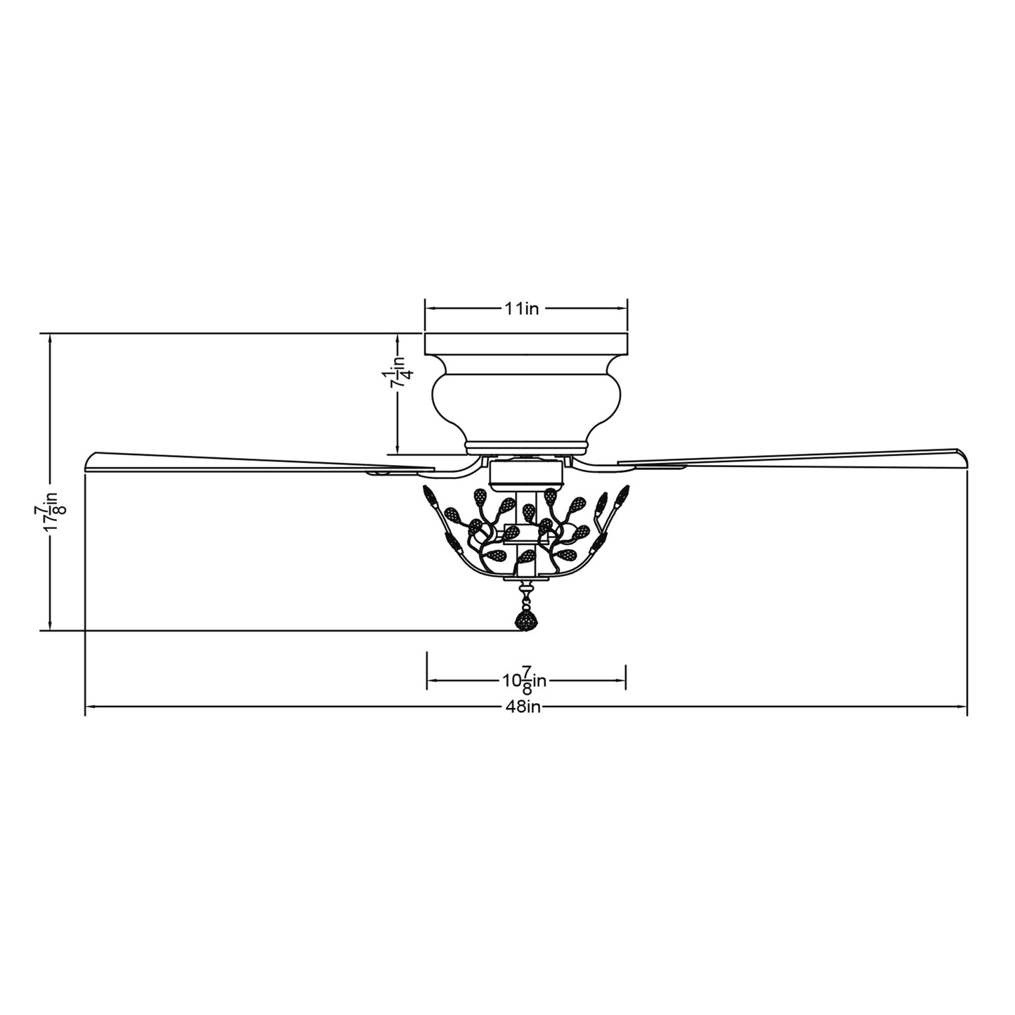 Ventilateur de plafond moderne à 5 pales réversibles, à montage encastré, avec télécommande, 48 pouces, avec cristaux.