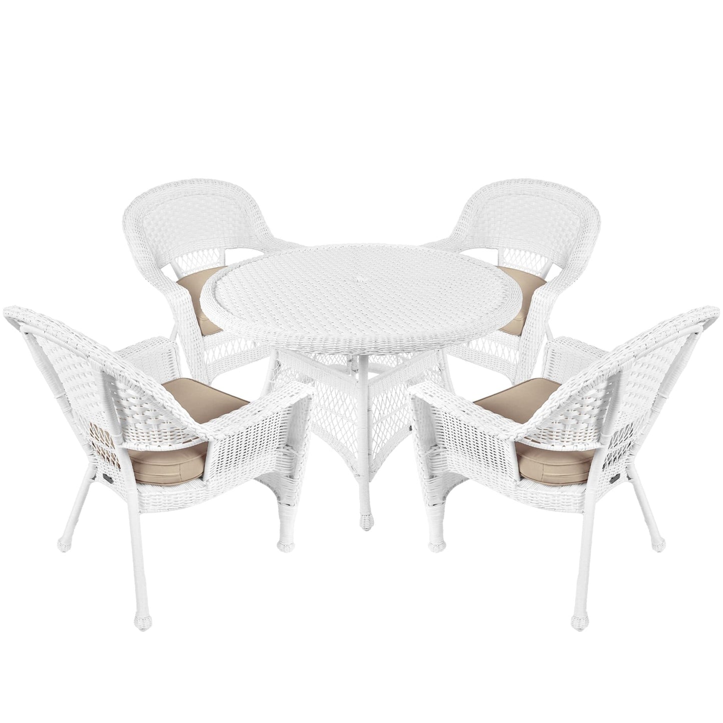Ensemble de salle à manger en osier synthétique blanc, 5 pièces