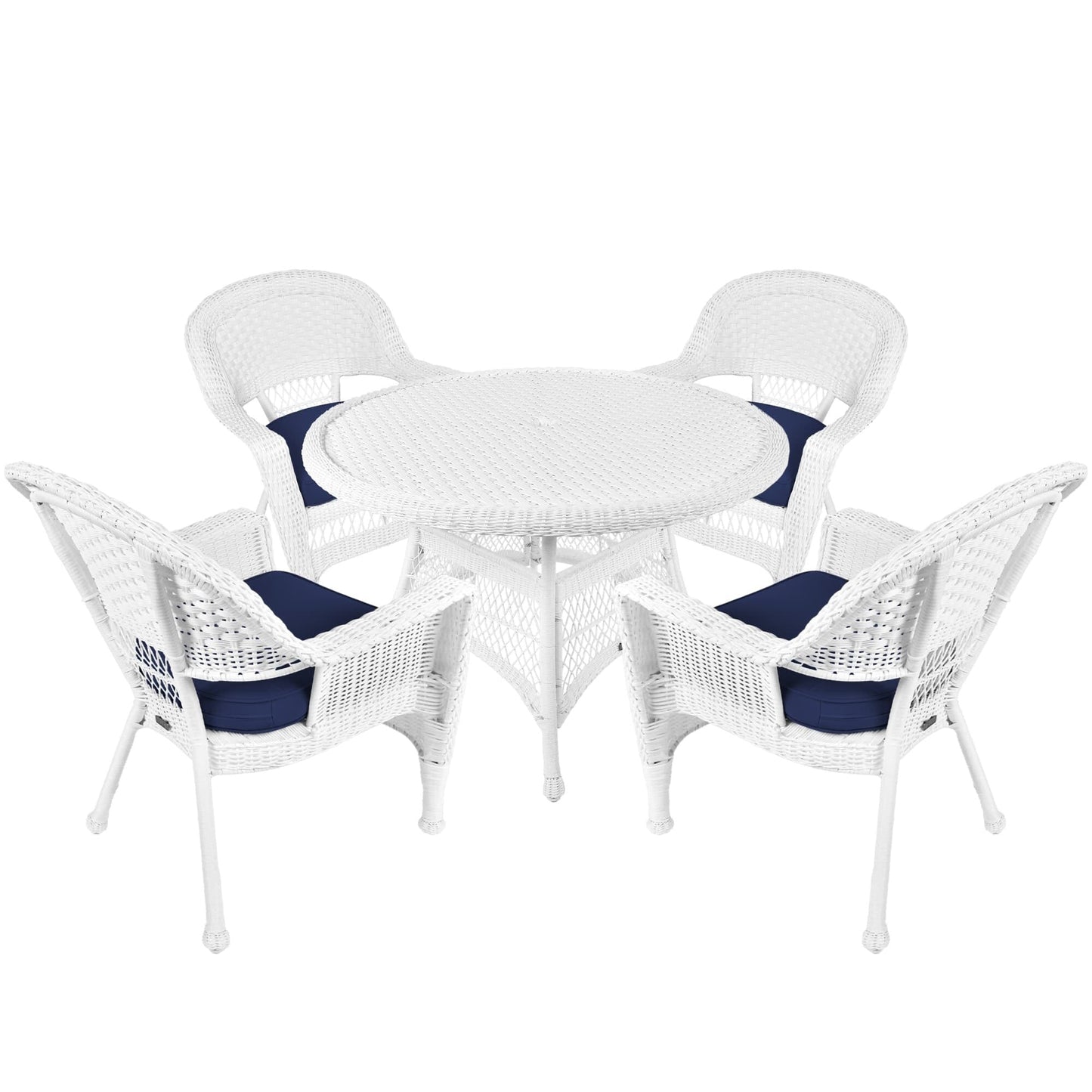 Ensemble de salle à manger en osier synthétique blanc, 5 pièces