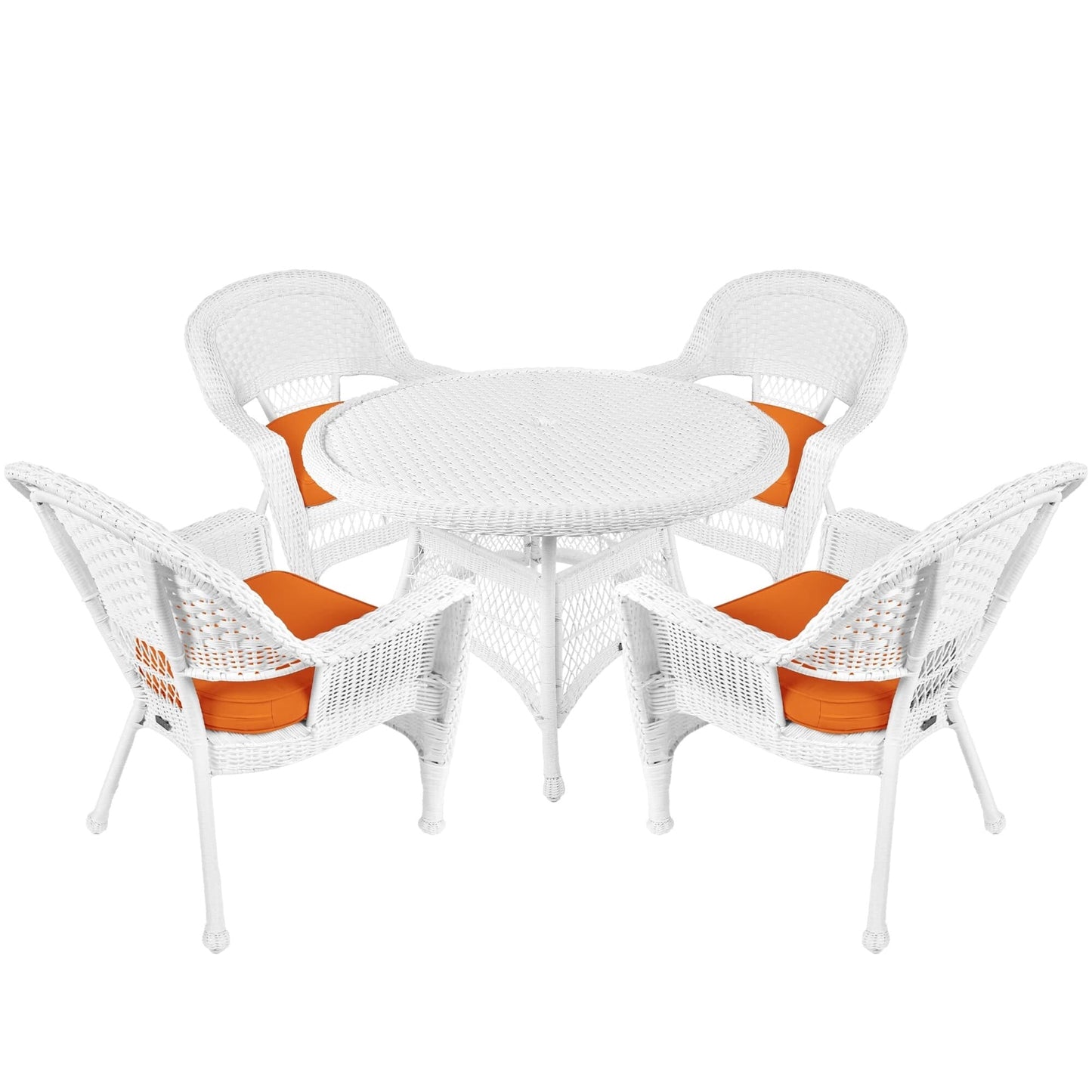 Ensemble de salle à manger en osier synthétique blanc, 5 pièces