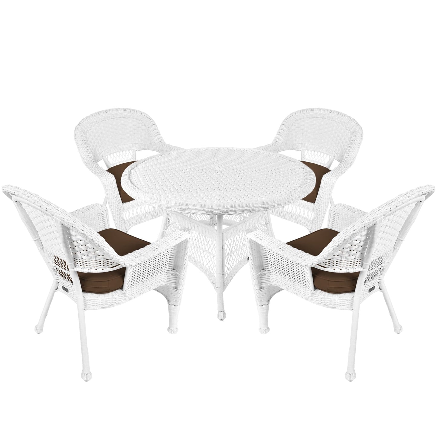 Ensemble de salle à manger en osier synthétique blanc, 5 pièces