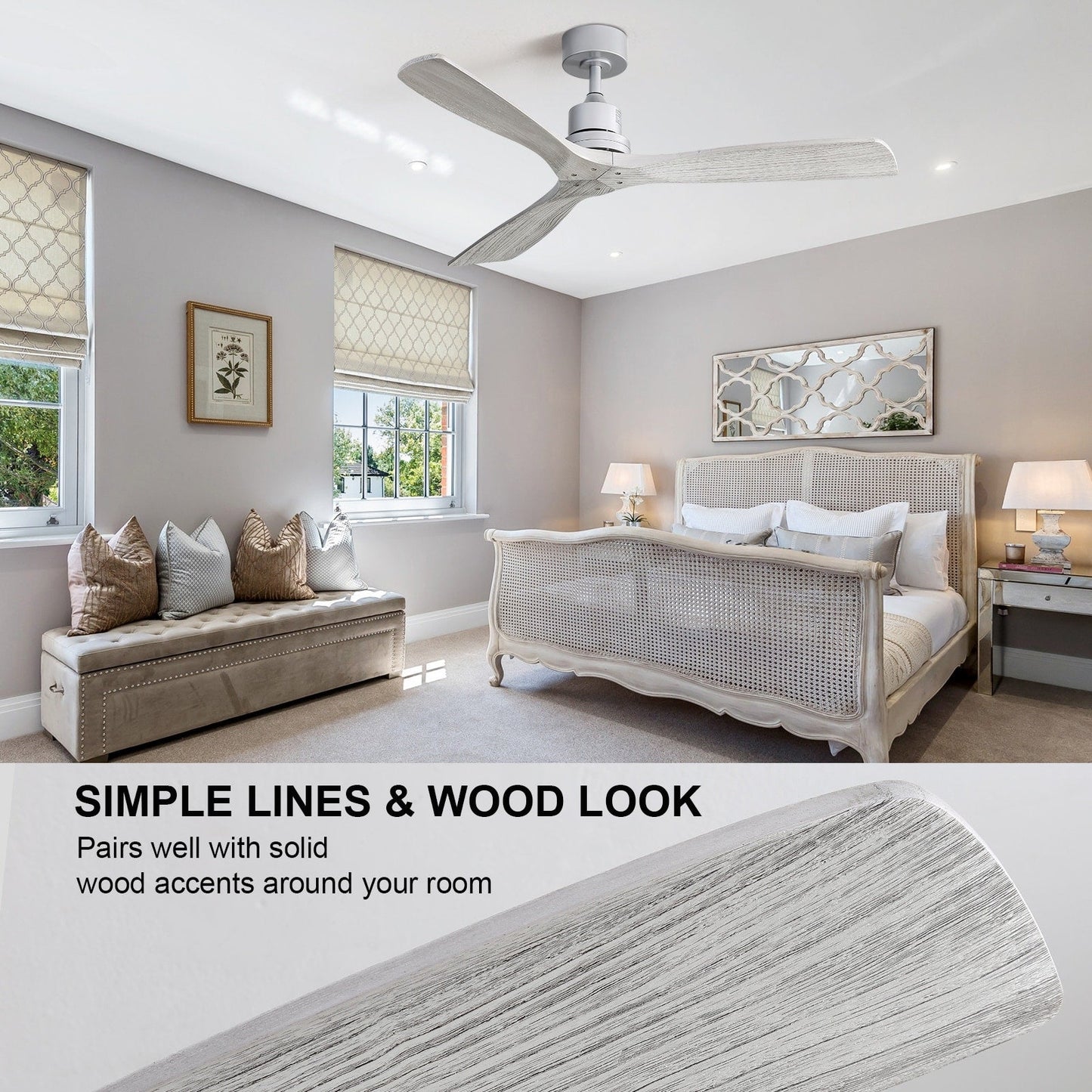 Ventilateur de plafond intérieur en bois Sofucor 52 avec télécommande, éclairage intégré en option.