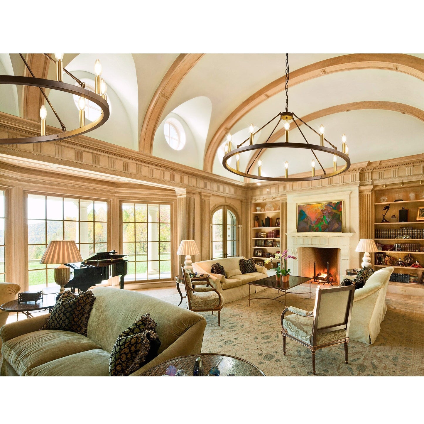 Luminaire à 24 lumières en forme de roue de chariot ronde de 54 pouces