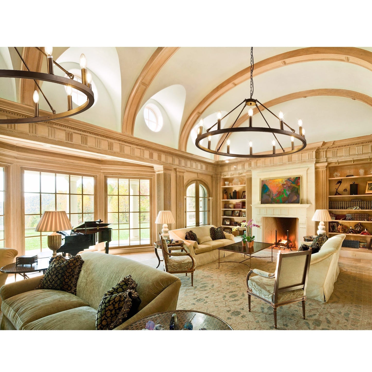 Luminaire à 24 lumières en forme de roue de chariot ronde de 54 pouces