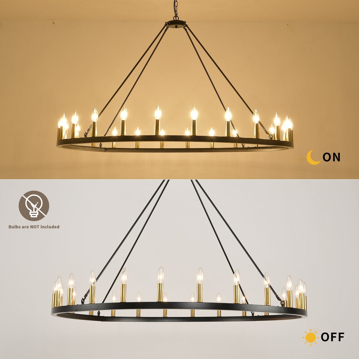 Luminaire à 24 lumières en forme de roue de chariot ronde de 54 pouces