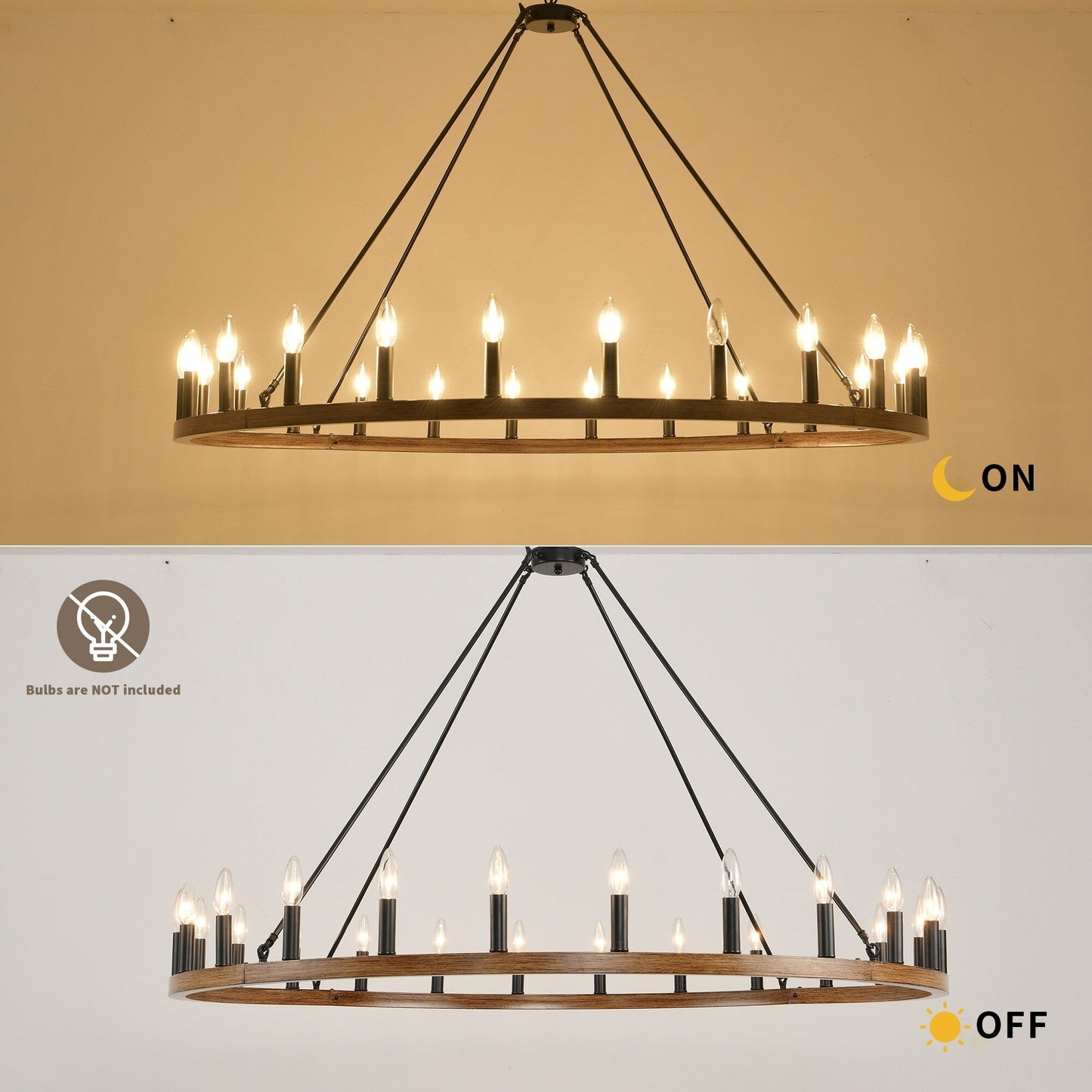 Luminaire à 24 lumières en forme de roue de chariot ronde de 54 pouces