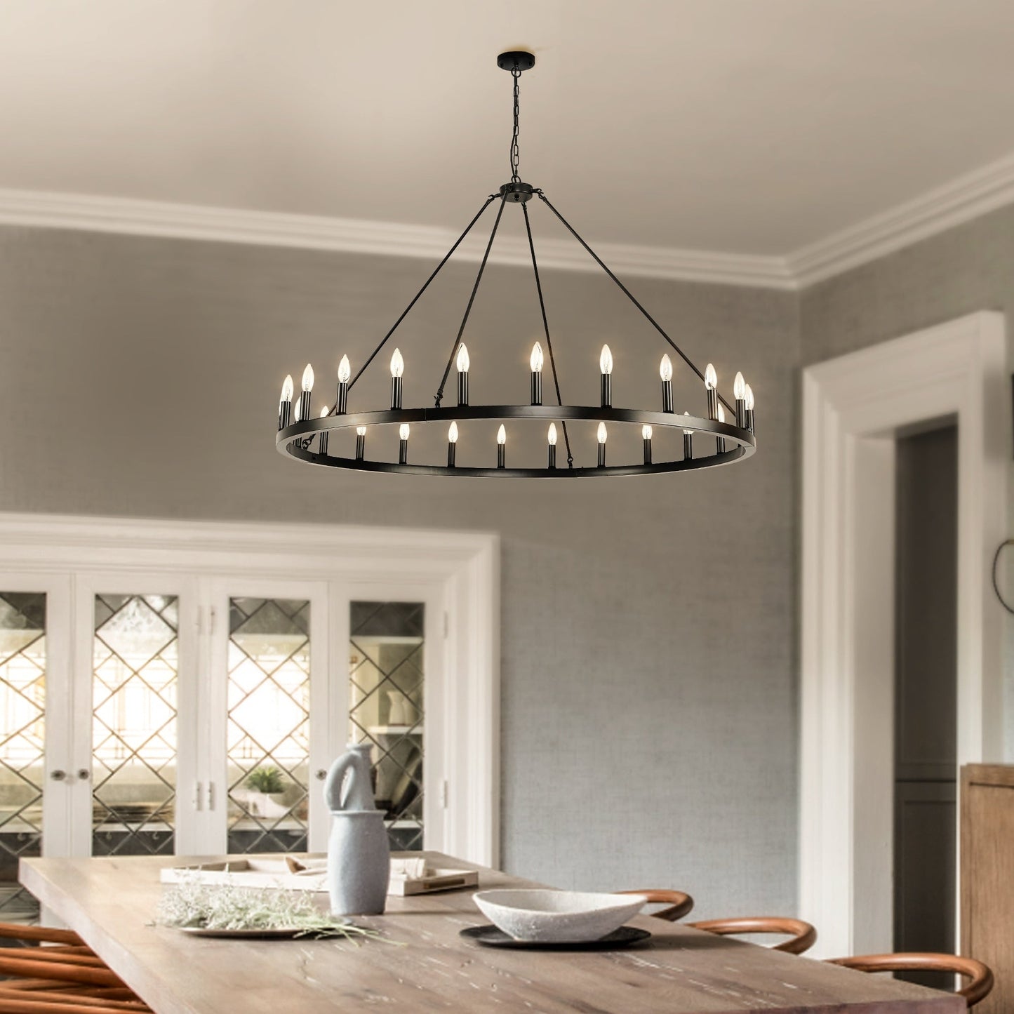 Luminaire à 24 lumières en forme de roue de chariot ronde de 54 pouces