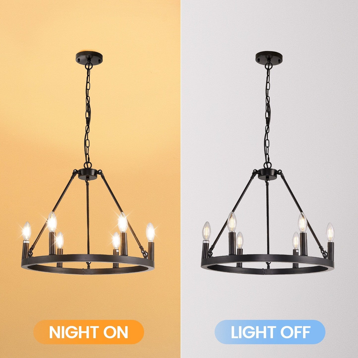 Luminaire à 24 lumières en forme de roue de chariot ronde de 54 pouces