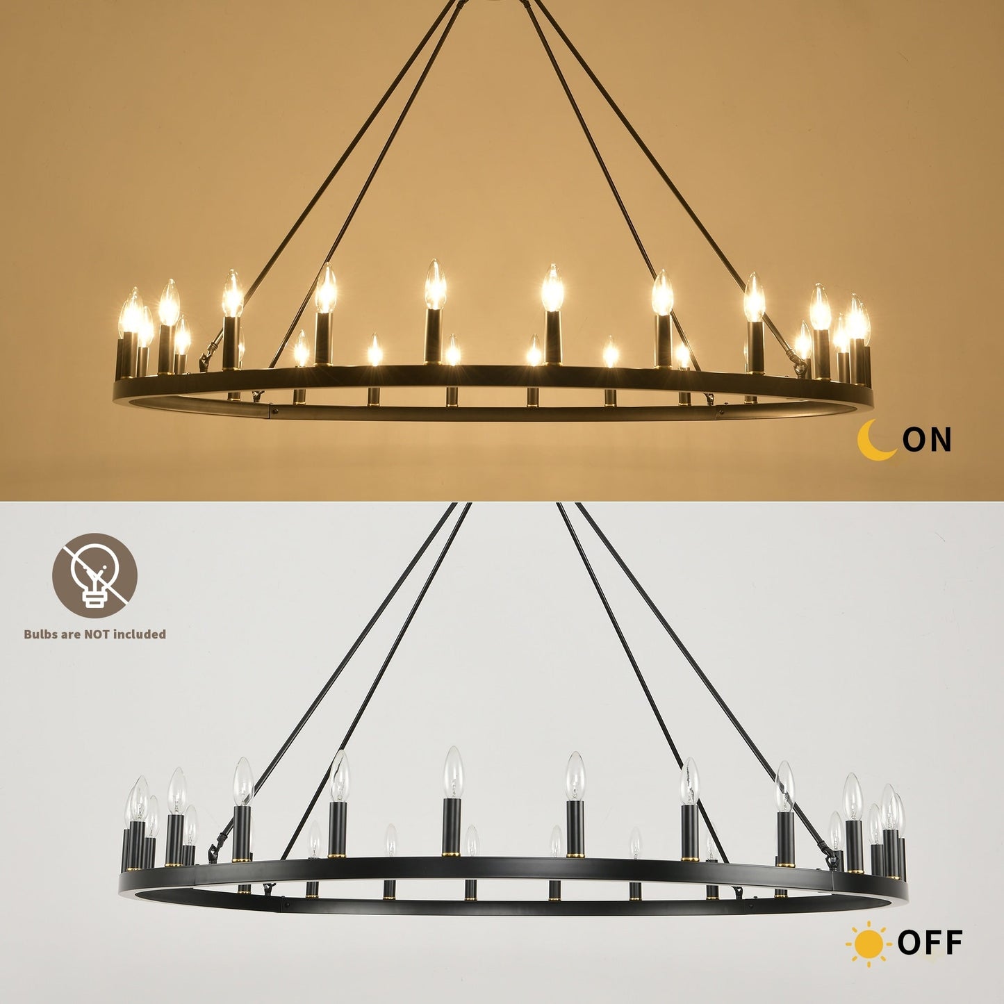 Luminaire à 24 lumières en forme de roue de chariot ronde de 54 pouces