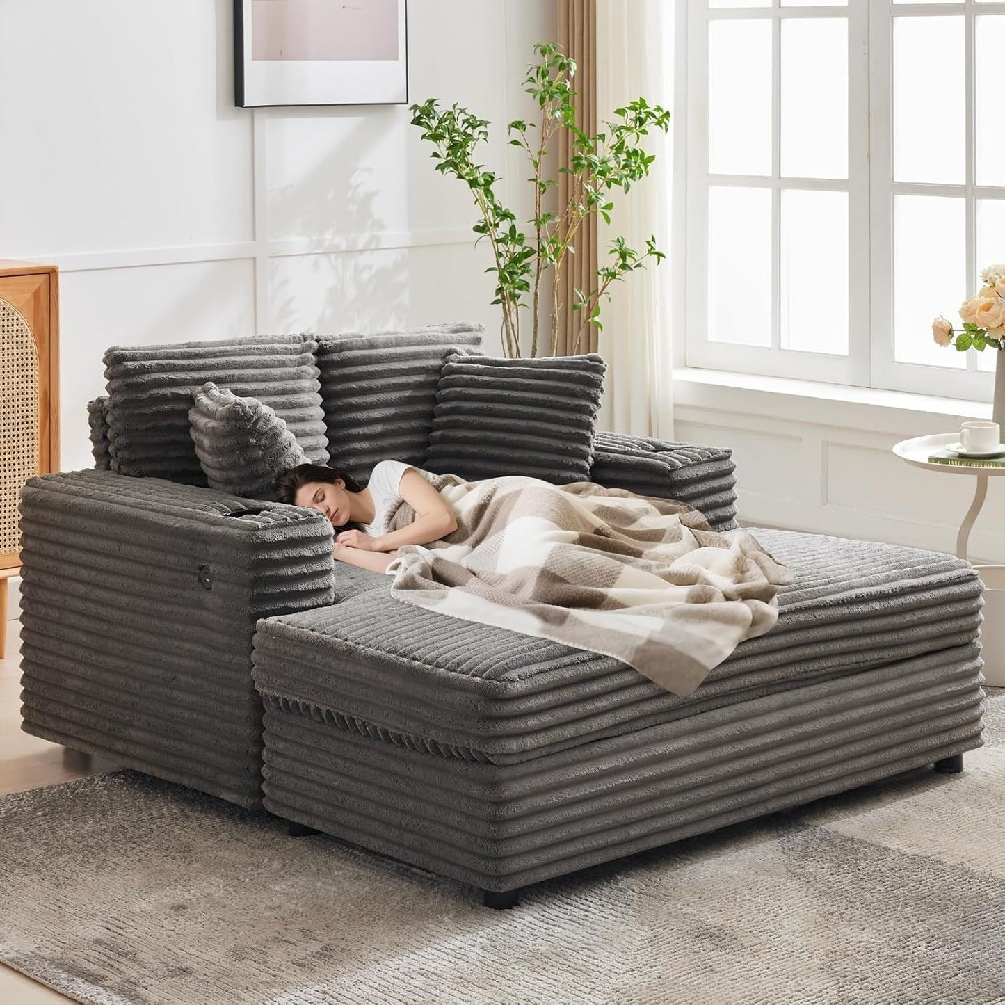 Canapé-lit rembourré de 54 pouces avec coussins et accoudoirs, fauteuil de salon surdimensionné confortable en velours côtelé pour intérieur.