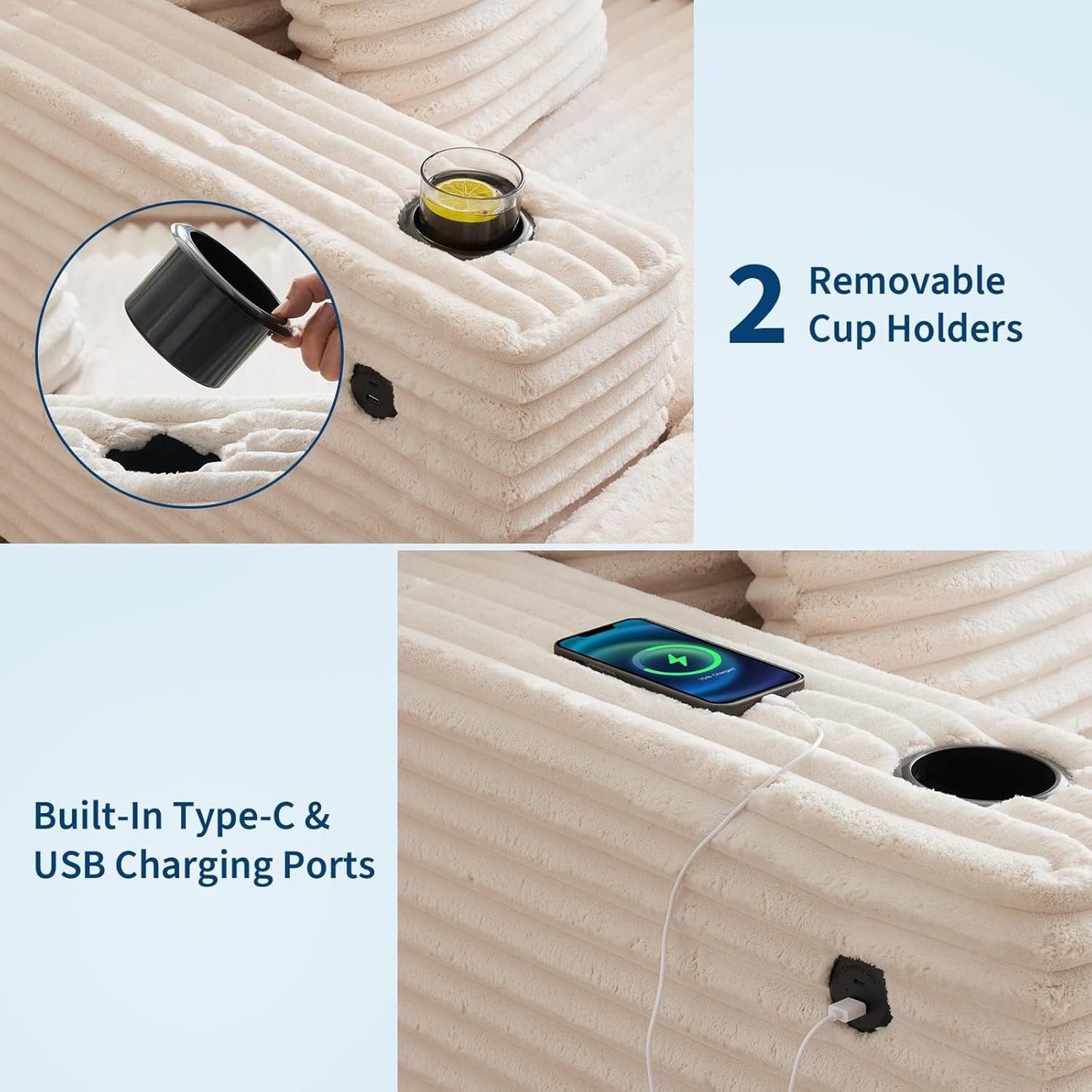 Canapé-lit rembourré de 54 pouces avec coussins et accoudoirs, fauteuil de salon surdimensionné confortable en velours côtelé pour intérieur.