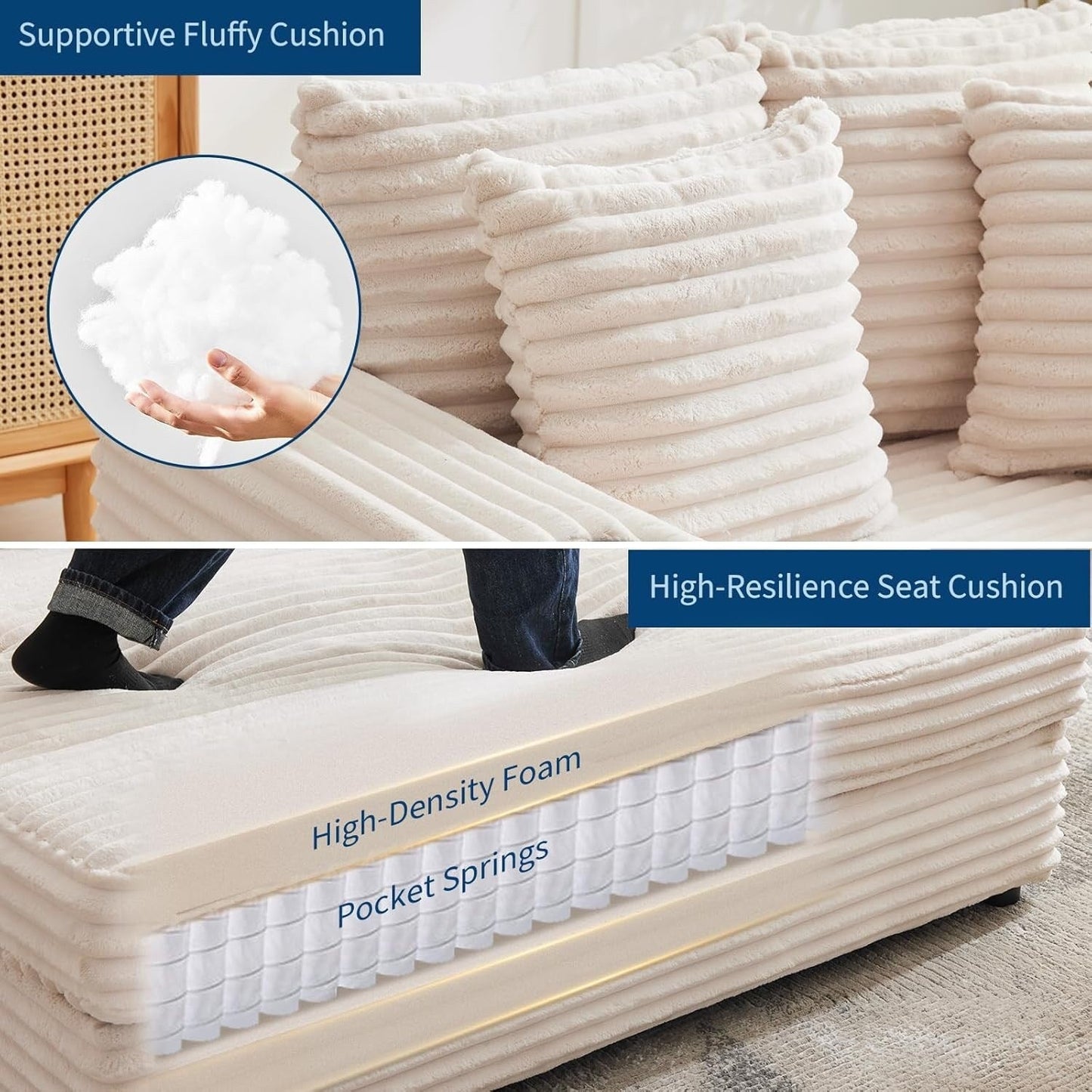 Canapé-lit rembourré de 54 pouces avec coussins et accoudoirs, fauteuil de salon surdimensionné confortable en velours côtelé pour intérieur.