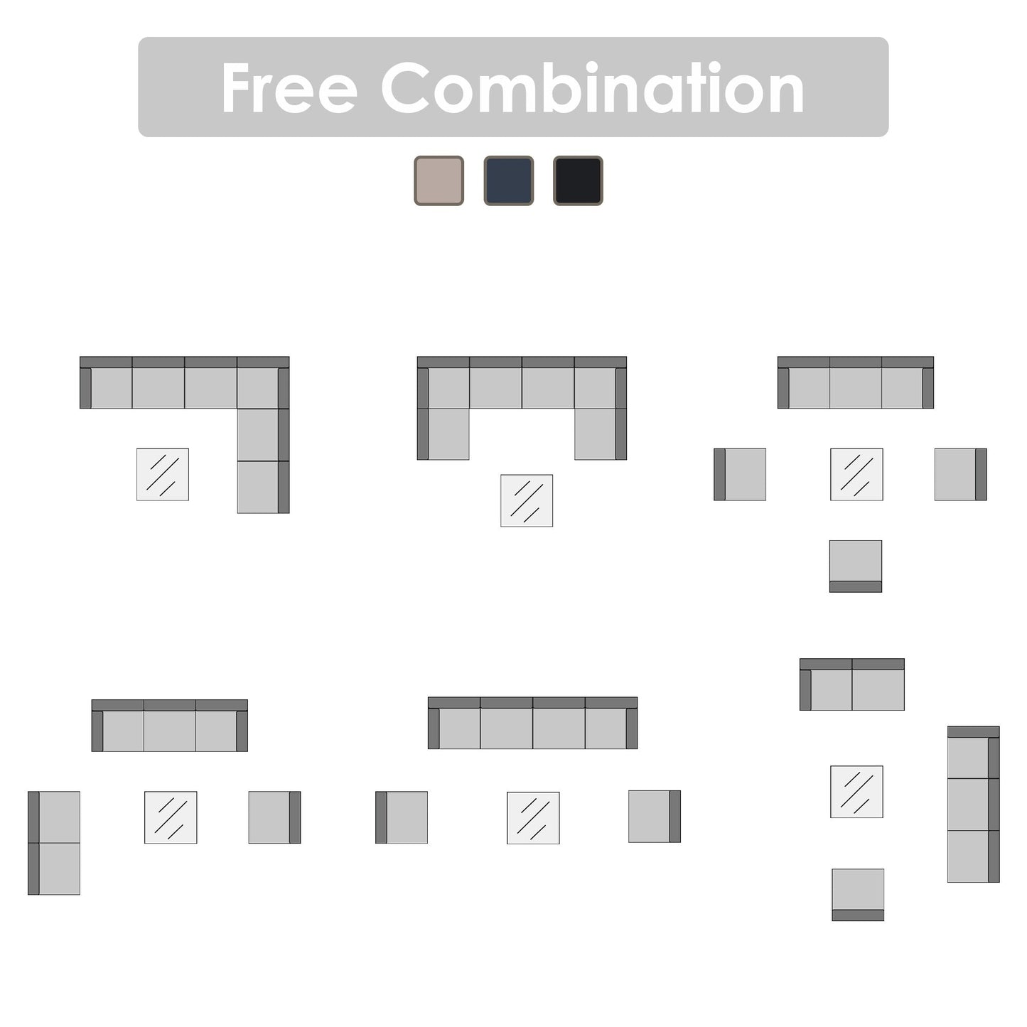 Ensemble de canapés modulaires d'extérieur pour 6 personnes avec coussins