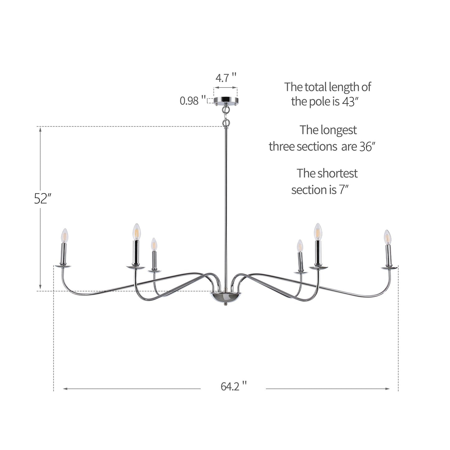 Luminaire minimaliste à 6 lumières de 64 pouces en noir mat / doré / chrome - N/A