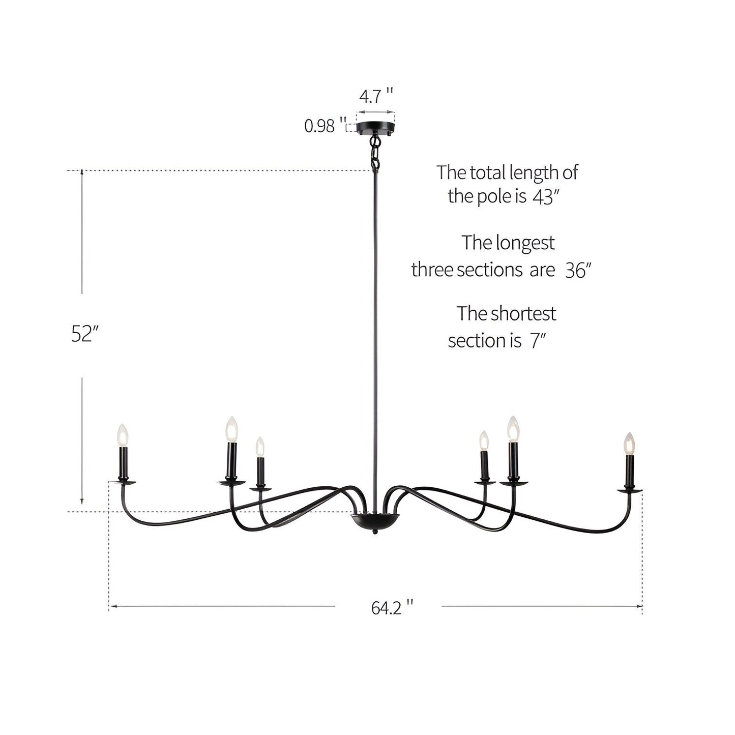 Luminaire classique français minimaliste à 6 lumières avec éclairage de type bougie