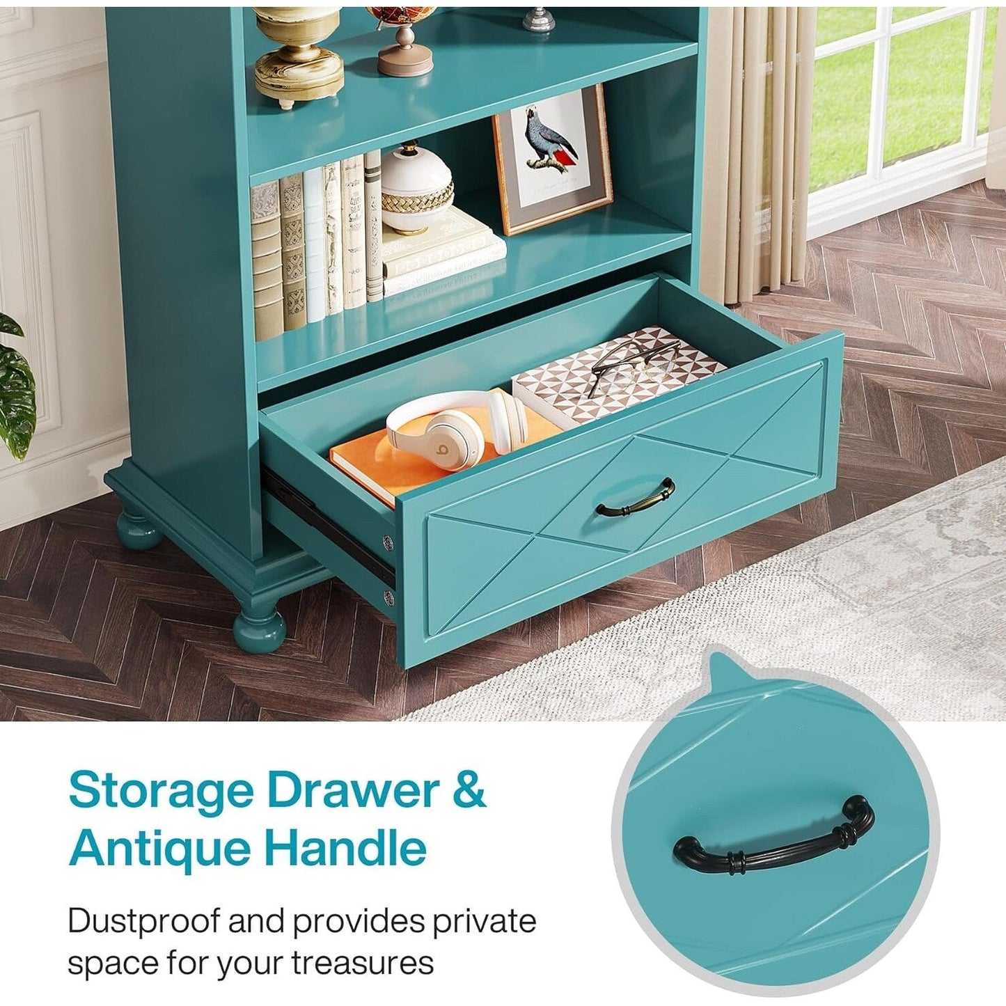 Étagère à livres 6 niveaux avec tiroir, bibliothèque de 71 livres pour salon