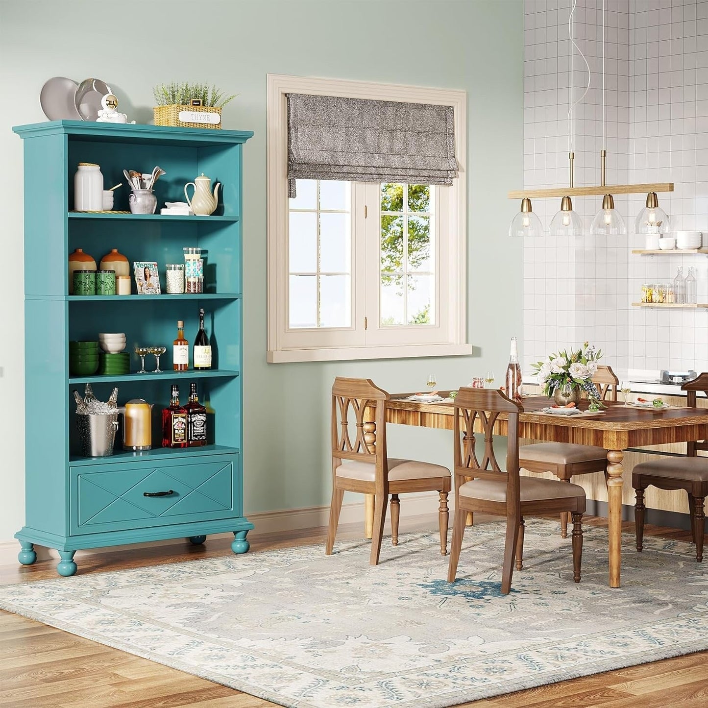 Étagère à livres 6 niveaux avec tiroir, bibliothèque de 71 livres pour salon