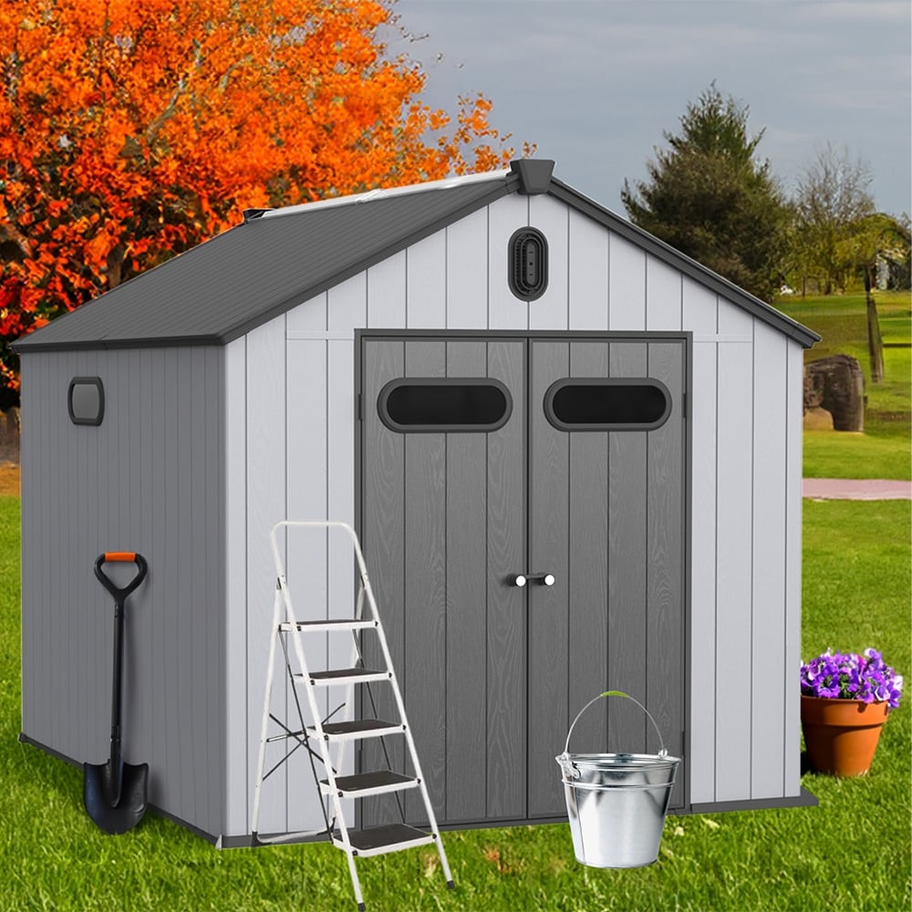 Abri de jardin en résine pour extérieur, résistant aux intempéries, avec plancher, modèle Spire Tool Shed, dimensions : 6 pi x 4 pi / 6 pi x 8 pi / 8 pi x 6 pi / 8 pi x 10 pi