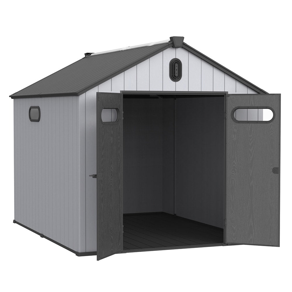 Abri de jardin en résine pour extérieur, résistant aux intempéries, avec plancher, modèle Spire Tool Shed, dimensions : 6 pi x 4 pi / 6 pi x 8 pi / 8 pi x 6 pi / 8 pi x 10 pi