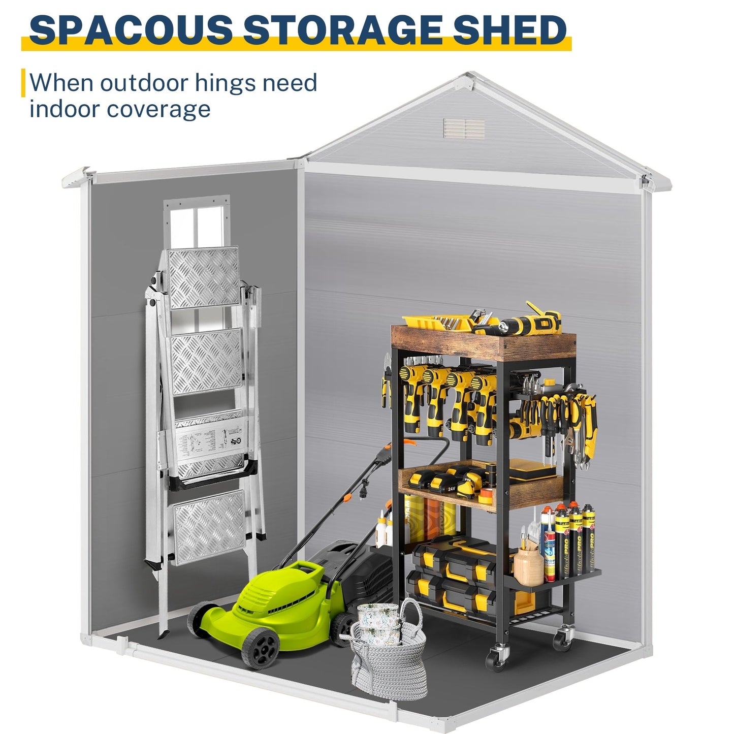 Abri de jardin en résine pour extérieur, résistant aux intempéries, avec plancher, modèle Spire Tool Shed, dimensions : 6 pi x 4 pi / 6 pi x 8 pi / 8 pi x 6 pi / 8 pi x 10 pi