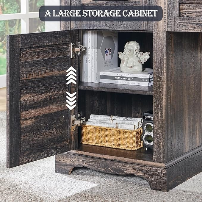 Bureau de direction en forme de L de style farmhouse, bureau d'angle en bois, bureau d'ordinateur