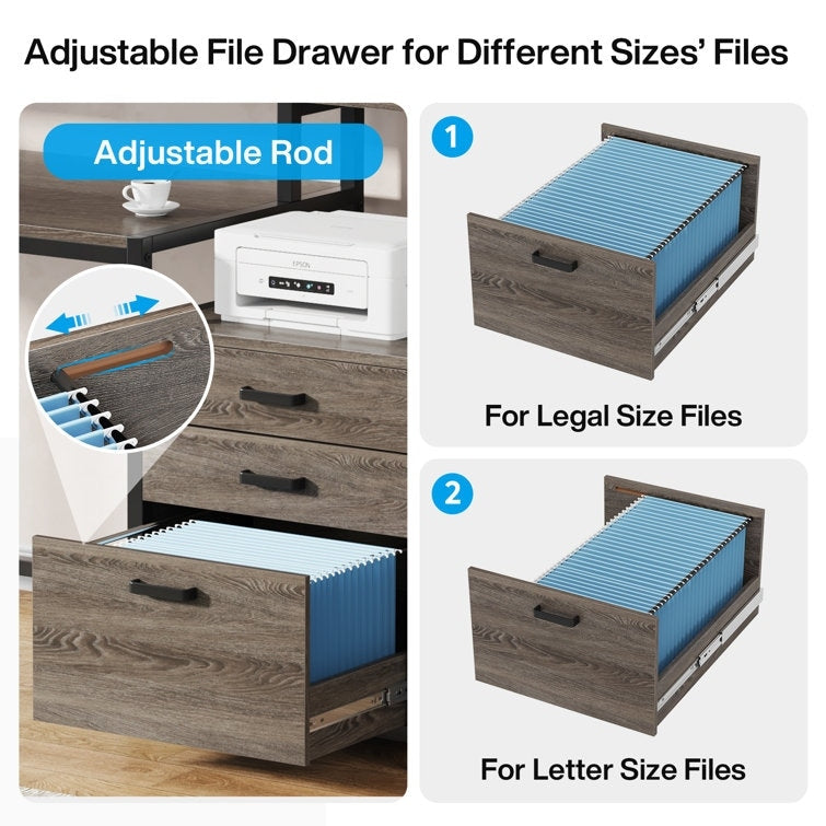 Bureau d'ordinateur de 63 pouces avec support de moniteur, bureau de travail ergonomique pour la maison avec tiroirs et armoire à dossiers.