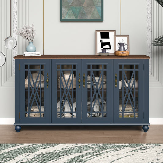 Buffet de cuisine de style vintage en bois, 160 cm de largeur.