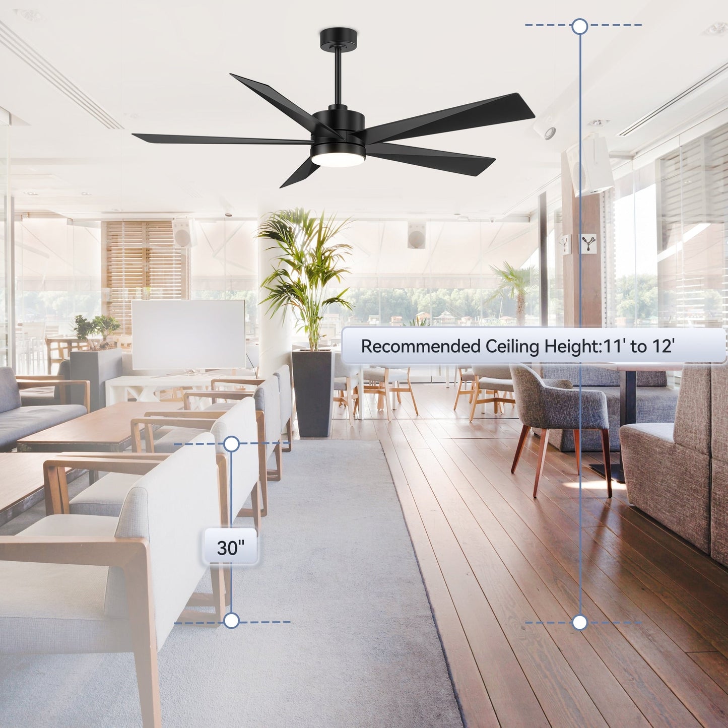 Ventilateur de plafond Breezary à 5 pales LED 65/52/42 avec kit d'éclairage et télécommande