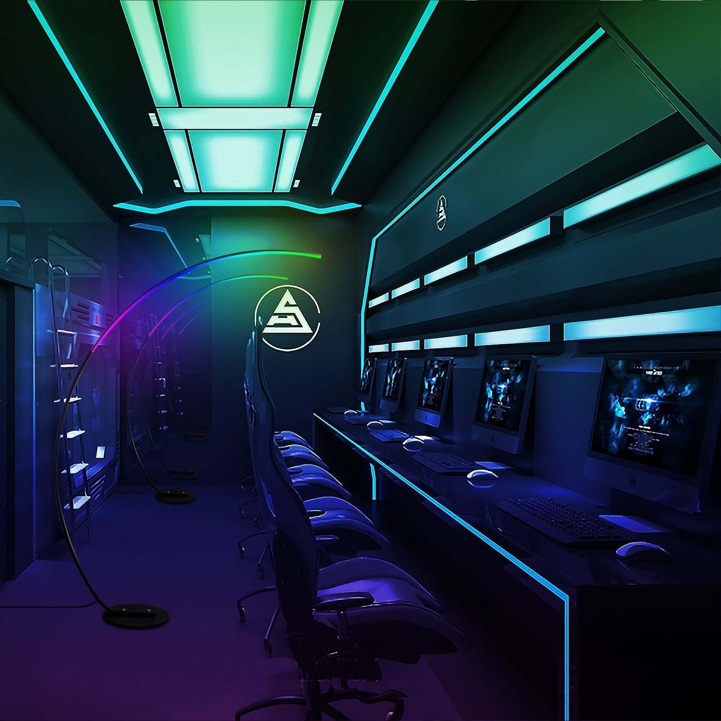 69 Lampe de sol LED à arc/courbe, à intensité variable - RGBW - N/A