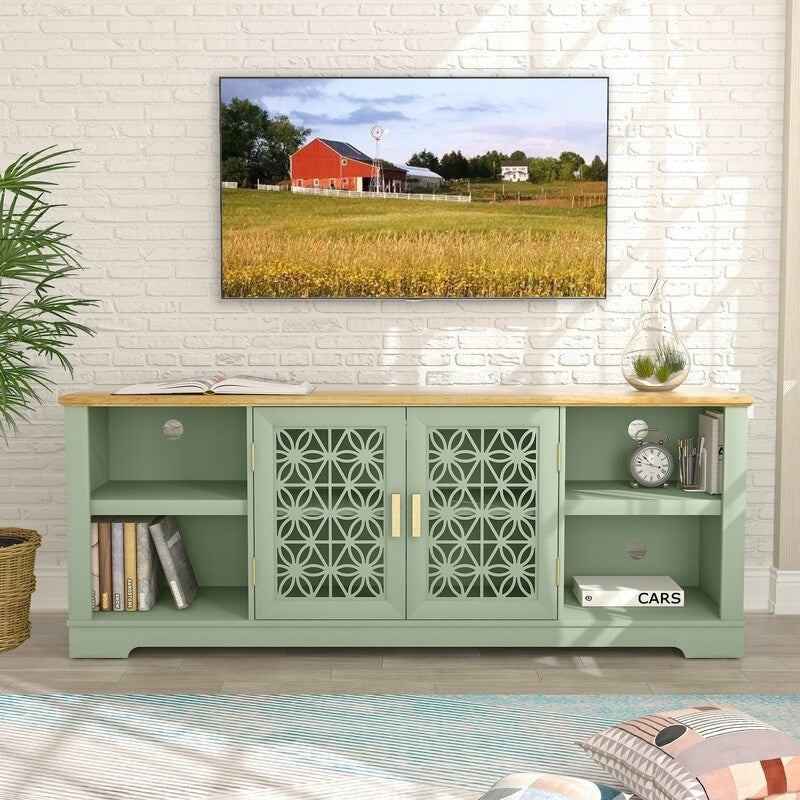 Meuble TV mural décoratif à motif floral rustique de 70 pouces pour téléviseurs jusqu'à 80 pouces
