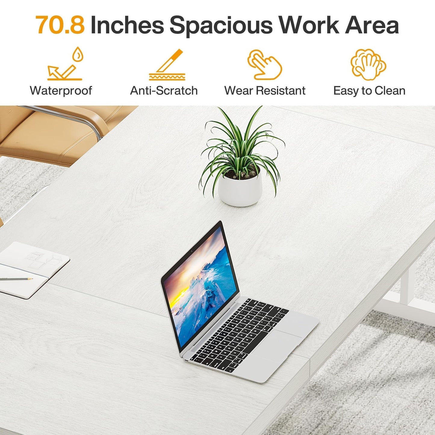 Bureau de direction de 180 cm, grand bureau d'ordinateur, poste de travail.