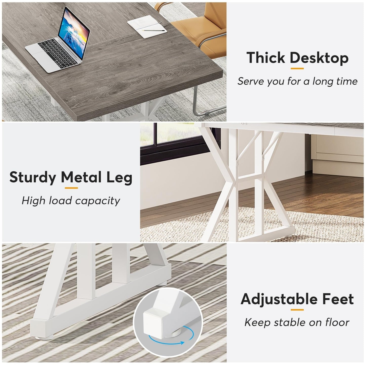 Bureau de direction de 180 cm, grand bureau d'ordinateur, poste de travail.