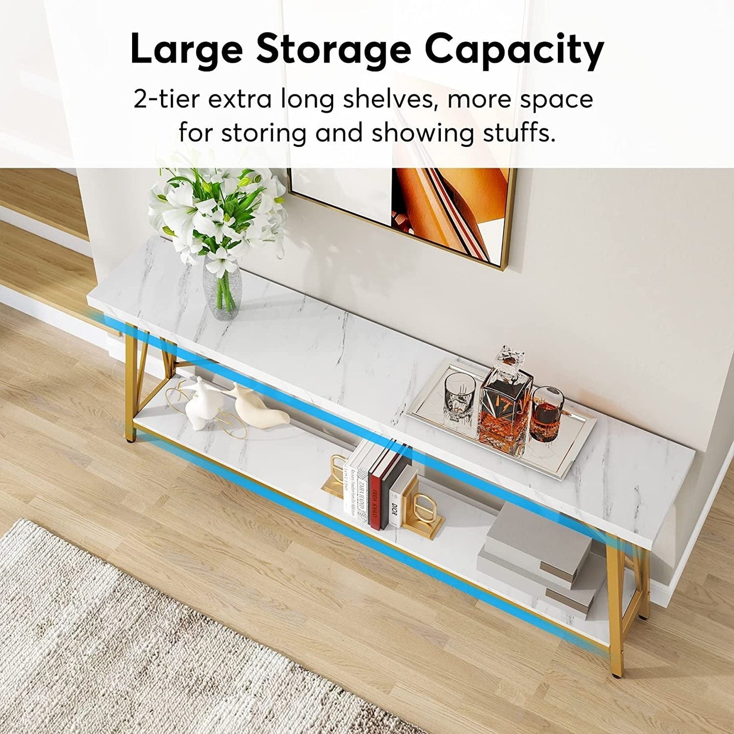 Table de salon extra longue de 180 cm, console d'entrée de style industriel