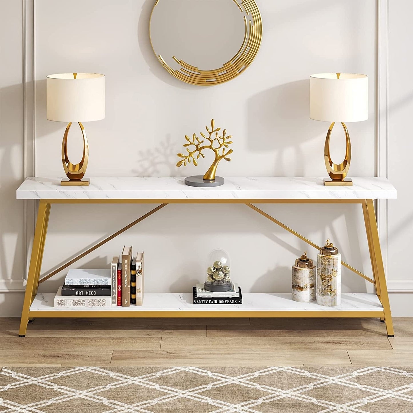 Table de salon extra longue de 180 cm, console d'entrée de style industriel