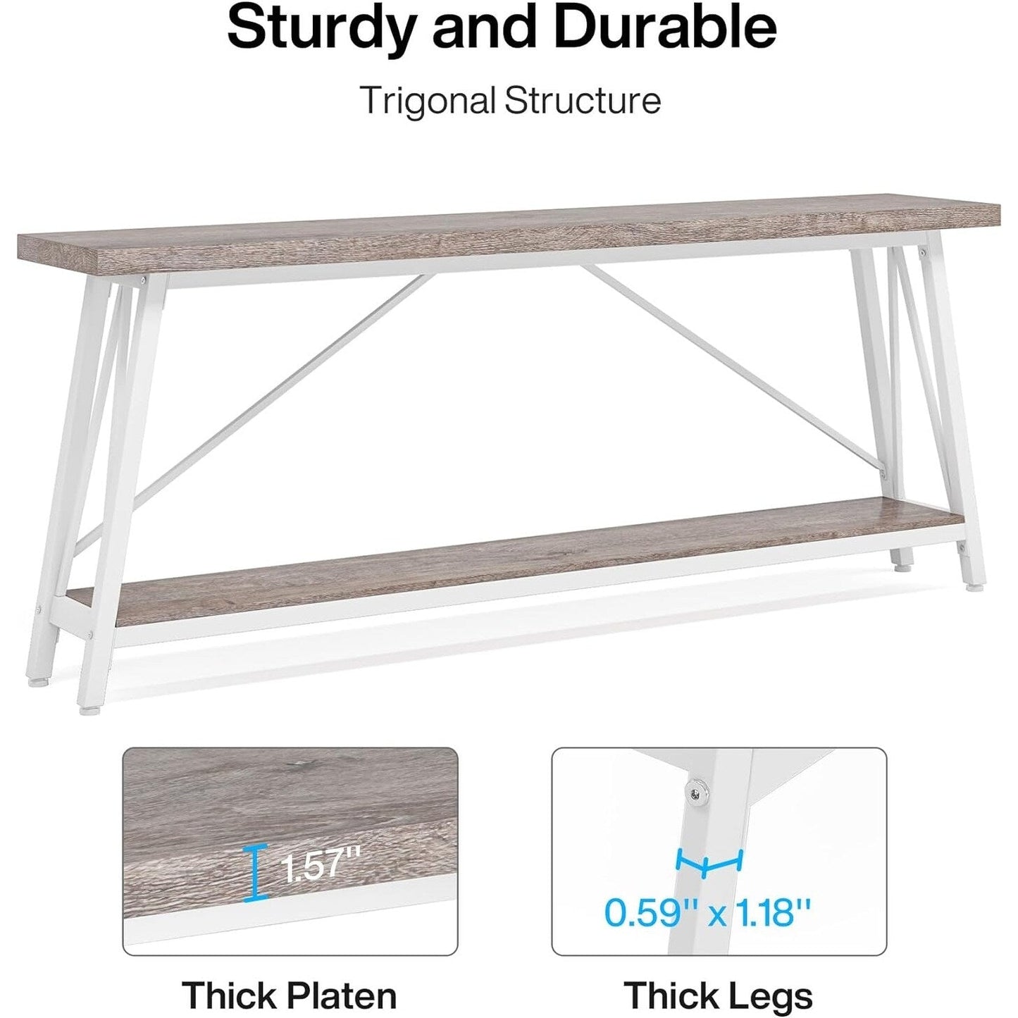 Table de salon extra longue de 180 cm, console d'entrée de style industriel