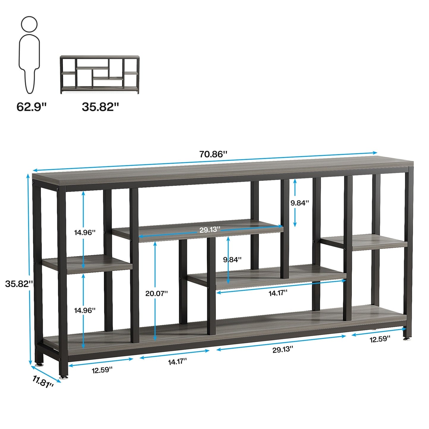Table console de 180 cm avec rangement, table d'entrée à 3 niveaux pour couloir