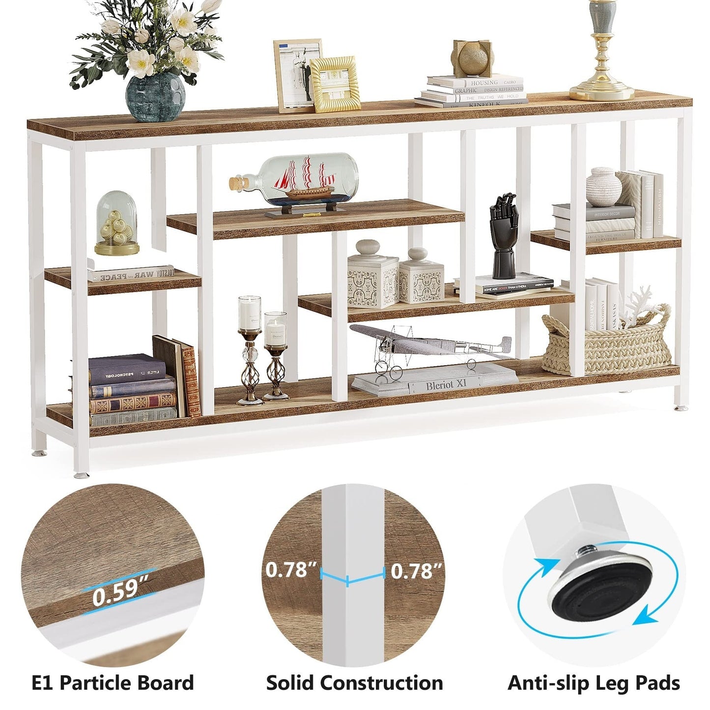 Table console de 180 cm avec rangement, table d'entrée à 3 niveaux pour couloir