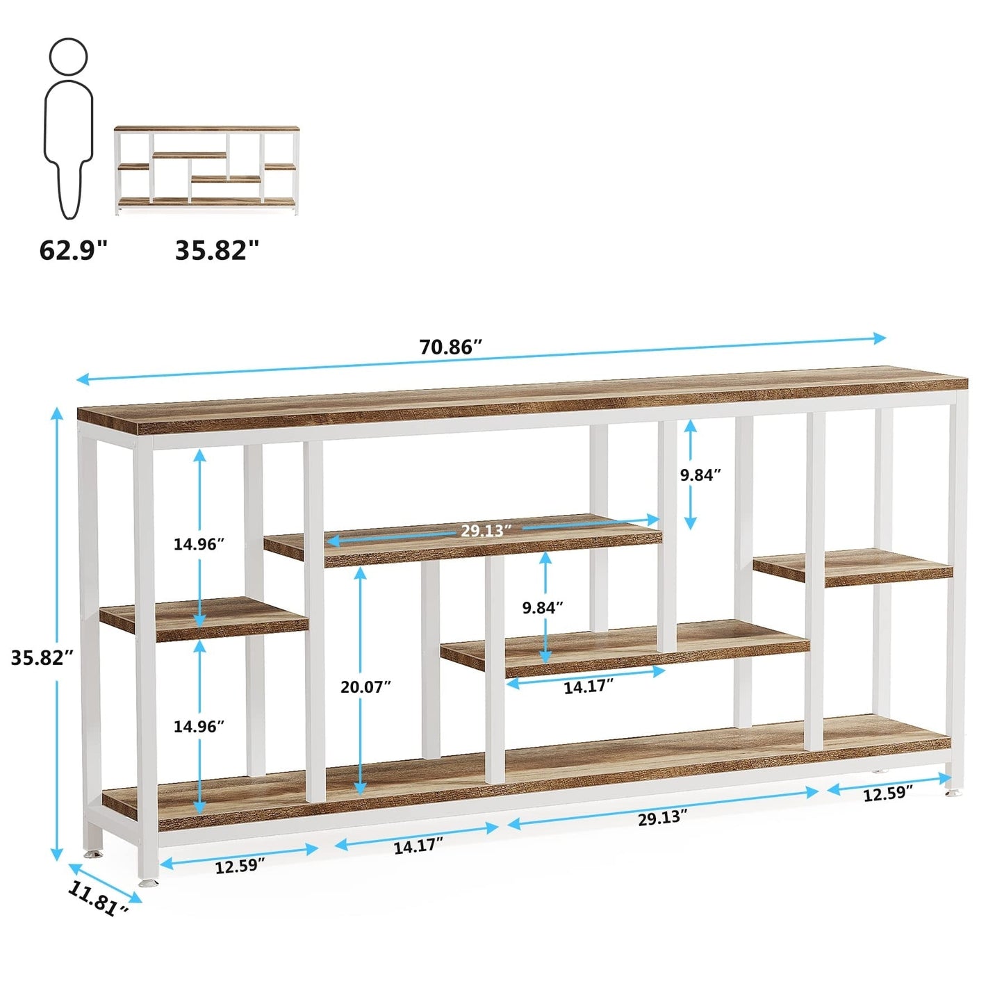 Table console de 180 cm avec rangement, table d'entrée à 3 niveaux pour couloir