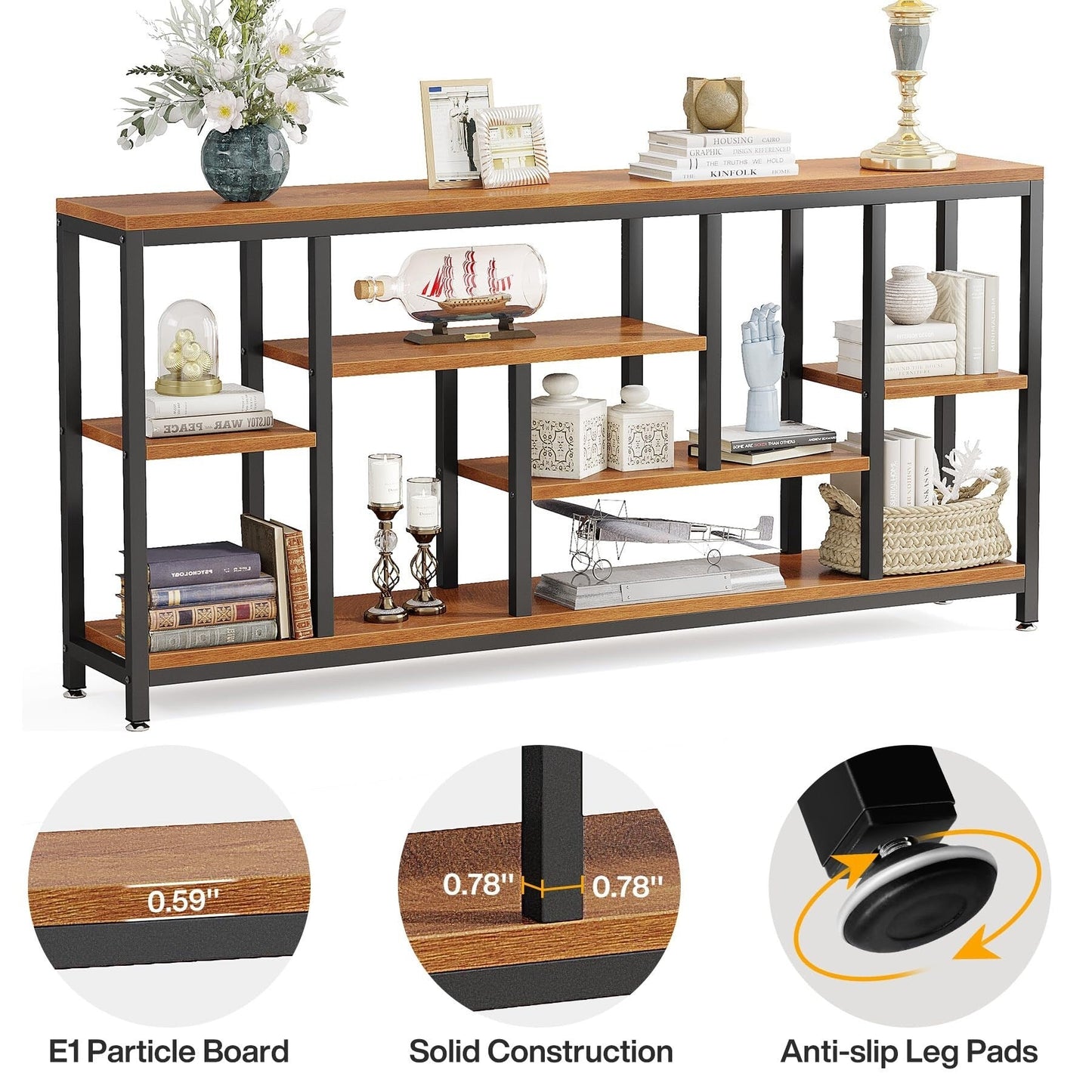 Table console de 180 cm avec rangement, table d'entrée à 3 niveaux pour couloir