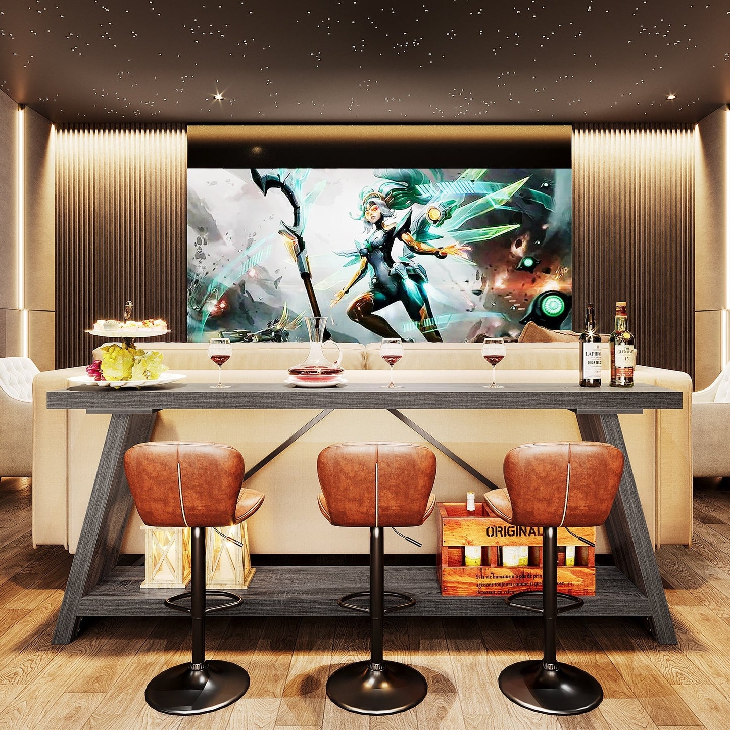 Table console de canapé en bois rustique de 180 cm de long avec étagère de rangement