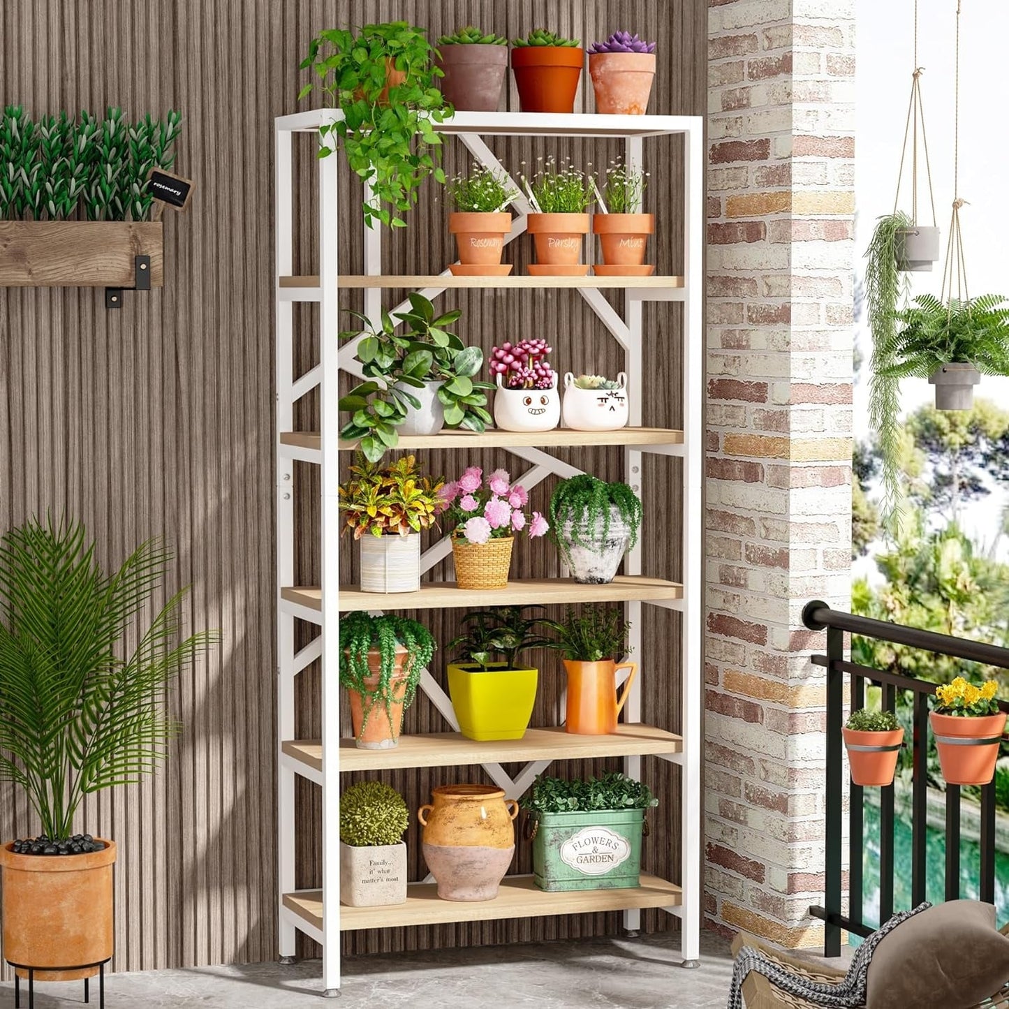 Étagère à livres industrielle de 71 pouces, bibliothèque en bois brun rustique à 6 niveaux, étagères ouvertes.