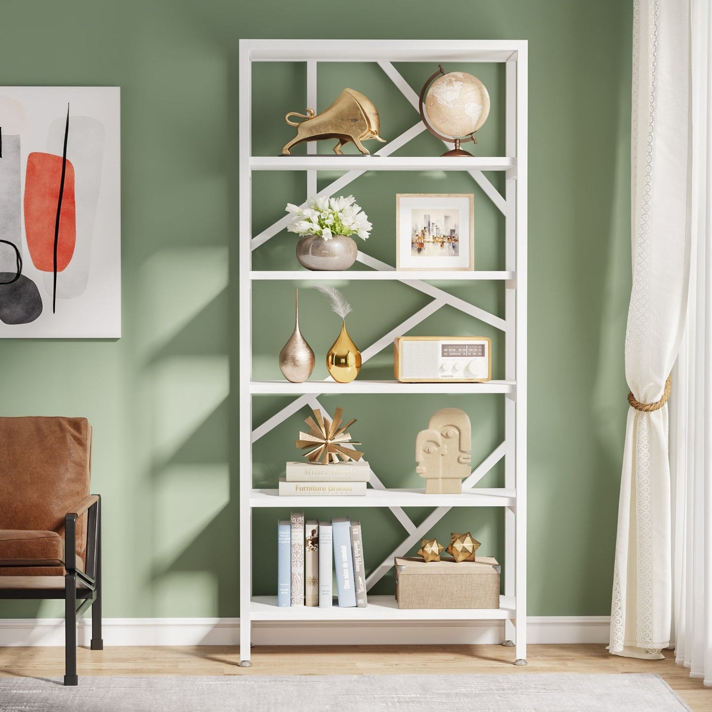 Étagère à livres industrielle de 71 pouces, bibliothèque en bois brun rustique à 6 niveaux, étagères ouvertes.