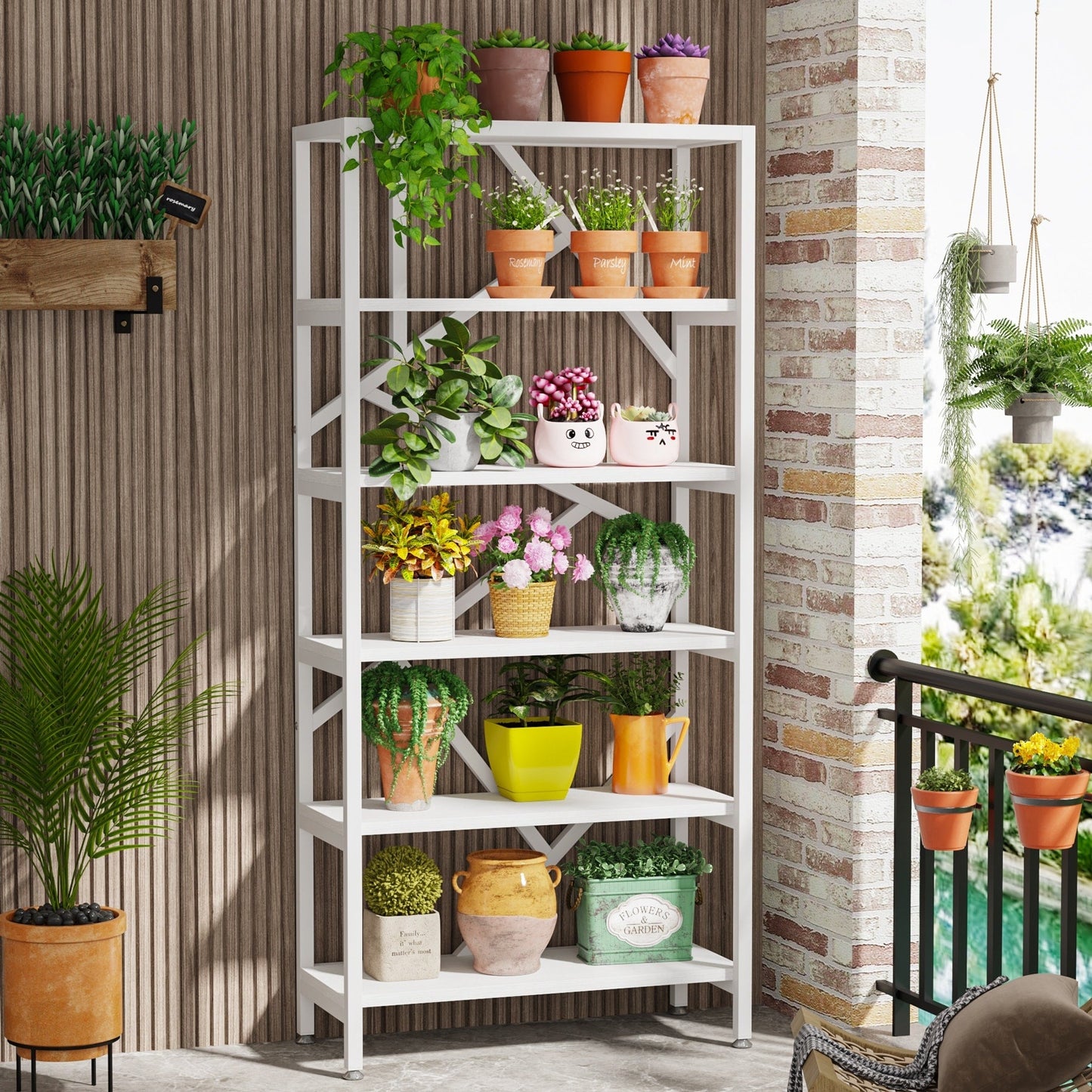 Étagère à livres industrielle de 71 pouces, bibliothèque en bois brun rustique à 6 niveaux, étagères ouvertes.