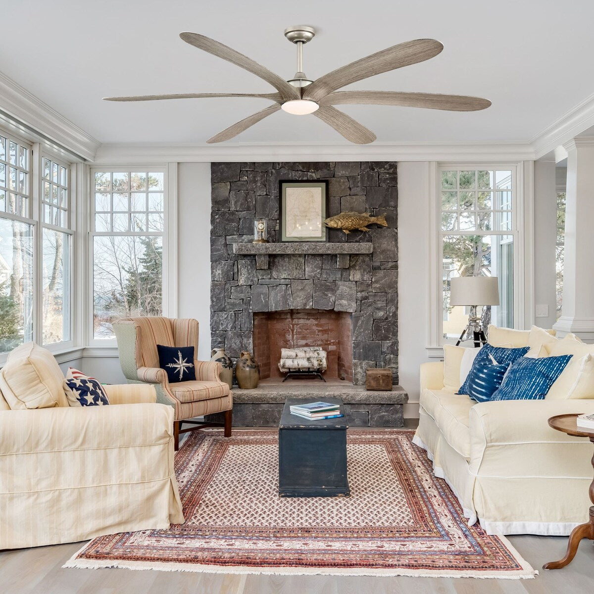 Ventilateur de plafond DC à 6 pales de 183 cm (72 pouces) en bois flotté avec éclairage et télécommande