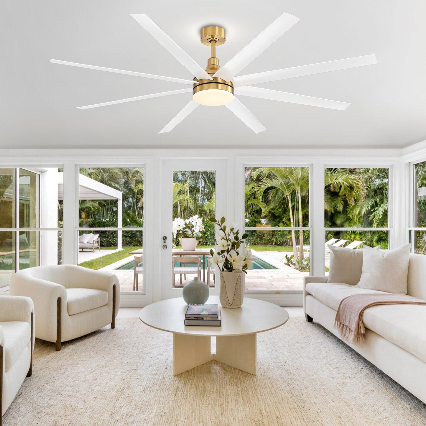 Grand ventilateur de plafond de 72 pouces avec éclairage LED, télécommande et 8 pales.