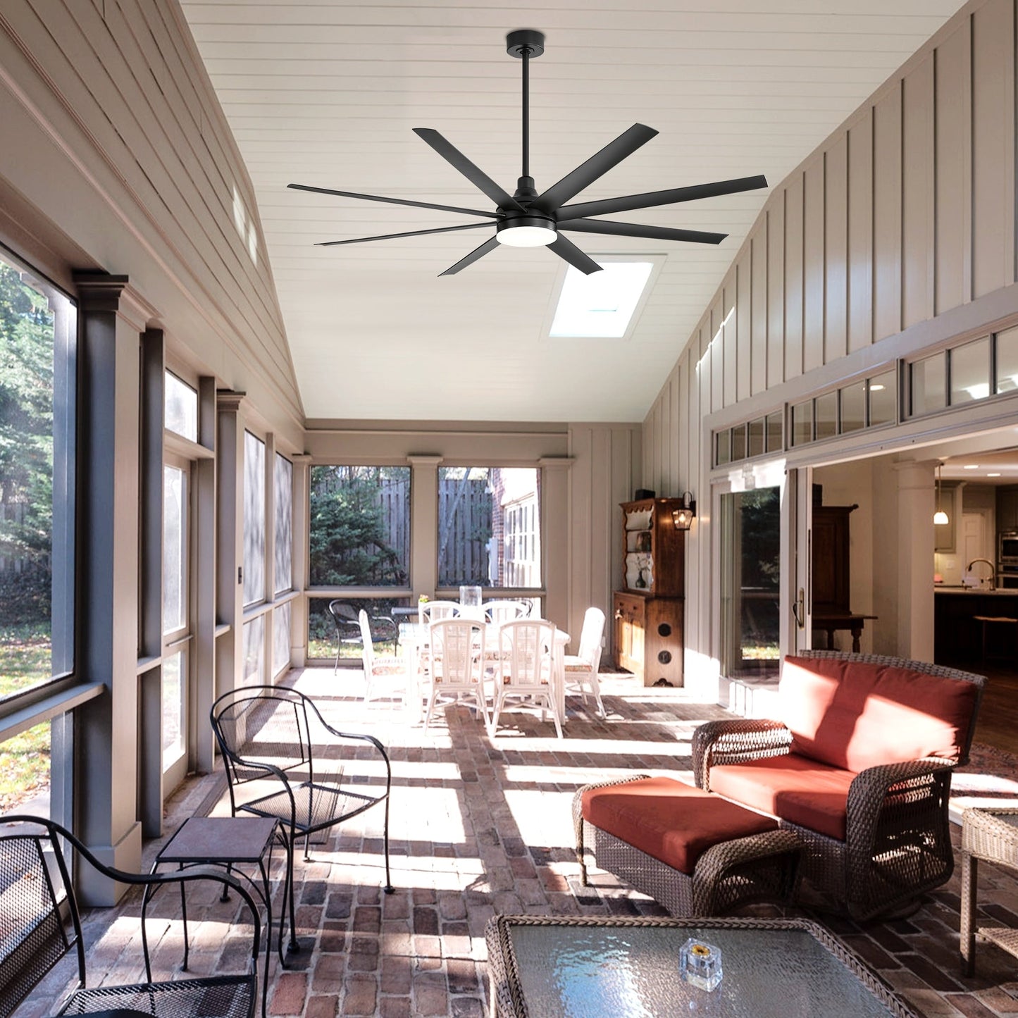 Grand ventilateur de plafond de 72 pouces avec éclairage LED, télécommande et 8 pales.