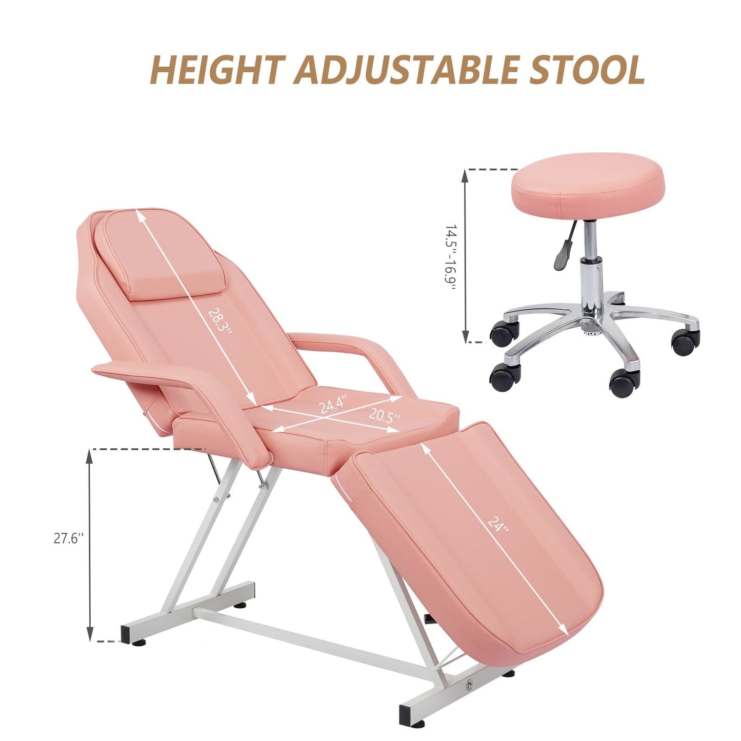 Table de massage, lit de beauté, chaise de tatouage réglable 73 avec tabouret