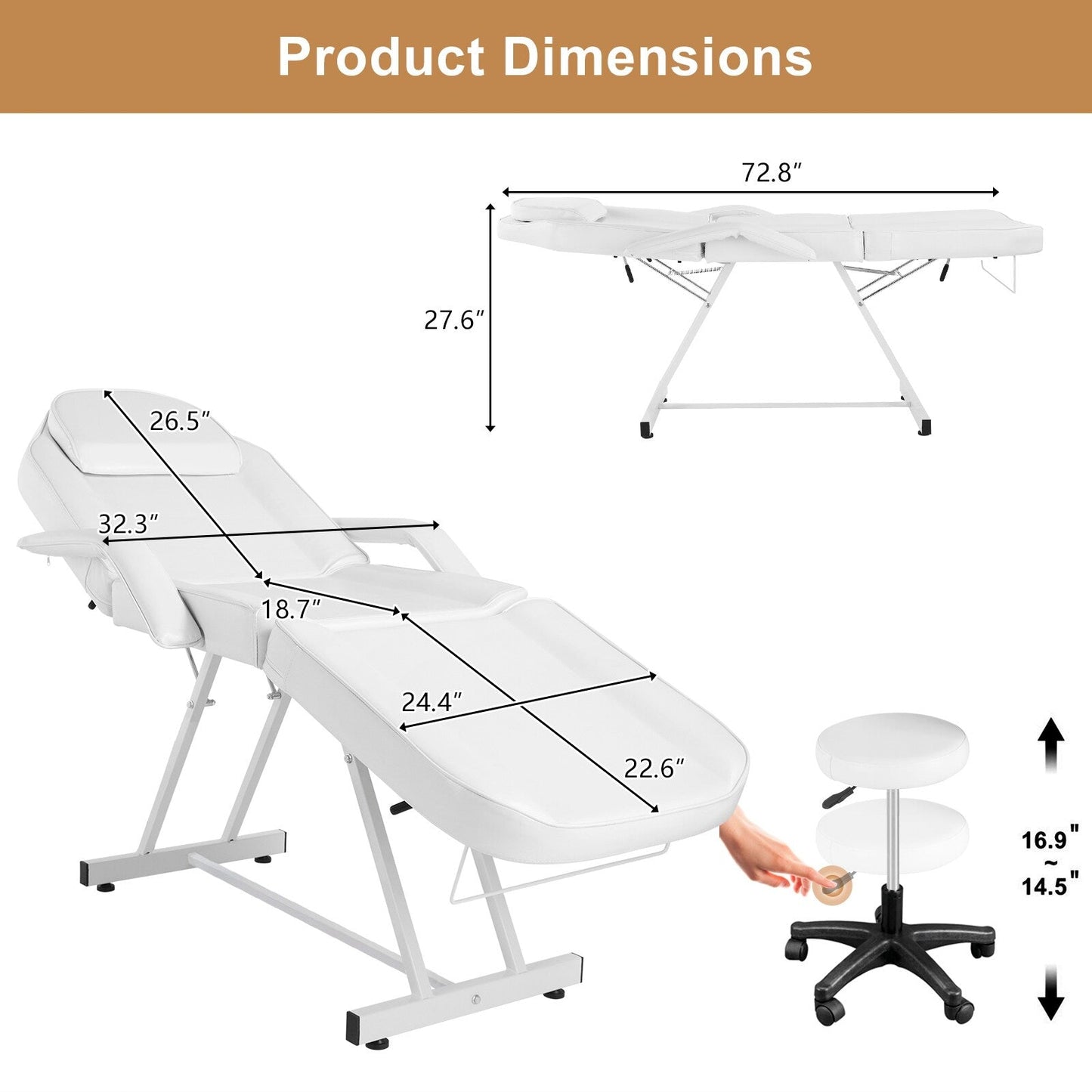 Table de massage, lit de beauté, chaise de tatouage réglable 73 avec tabouret