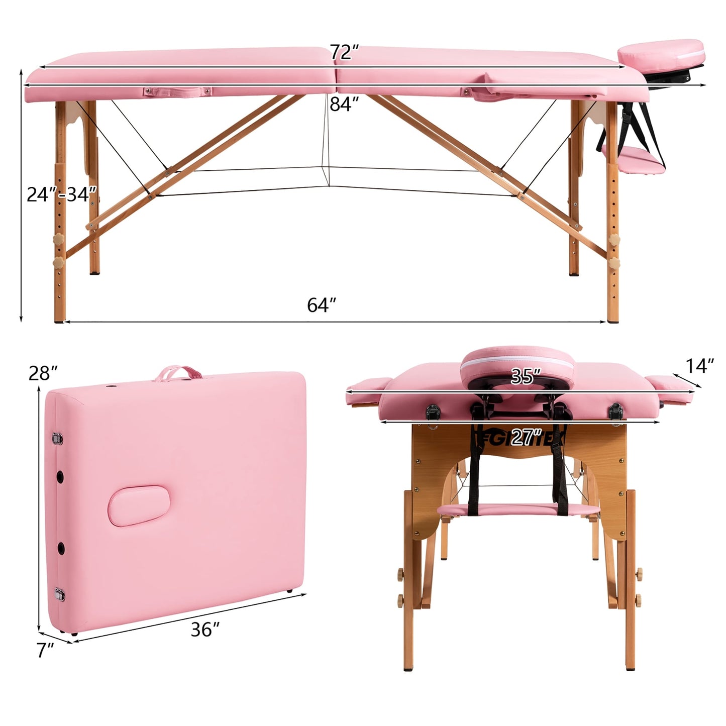 Table de massage portable 84''L, table de spa visage réglable, lit de tatouage avec sac de transport