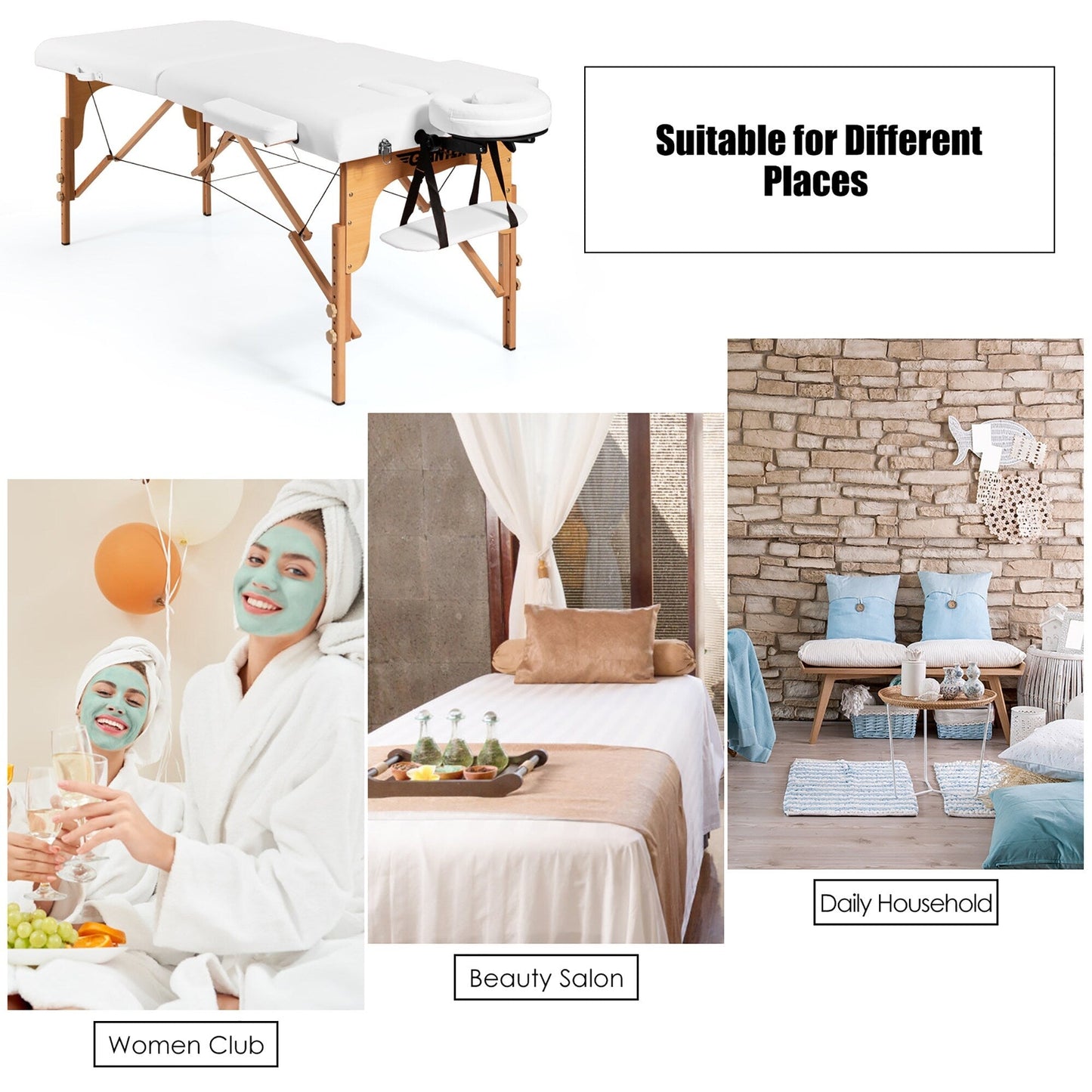 Table de massage portable 84''L, table de spa visage réglable, lit de tatouage avec sac de transport